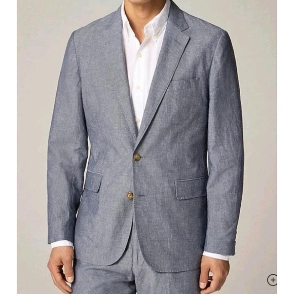 J CREW Ludlow Blazer Men 42L Slim Fit Linen Blend Chambray Somelos Unstructured